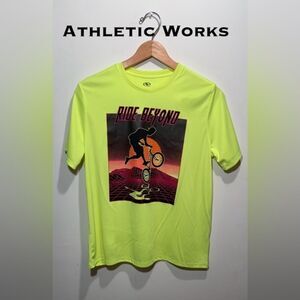 🔴Boys Athletic Works SZ:14-16 Husky Neon Yellow BMX Tshirt